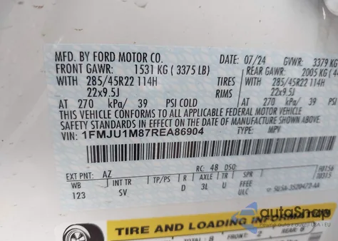 2024 Ford Expedition Platinum z USA, uszkodzony, nr VIN 1FMJU1M87REA86904